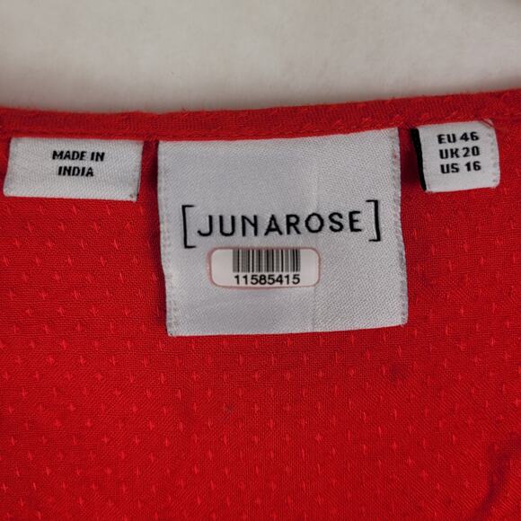 Junarose red Swiss dot top ruffle bell sleeve Size 16 Boho Vibrant Retro Classic - Picture 7 of 11